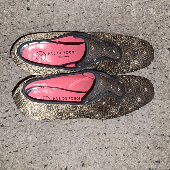 PAS DE ROUGE-ITALY-Gold/White Tapestry Brocade Booties-Sz 40-Near Mint - Picture 7 of 8